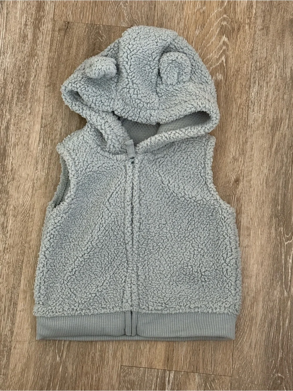 Carters Baby Boy Teddy Fleece Hooded Vest 3D Ears Blue Gray Full Zip 9M